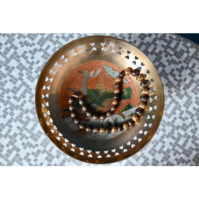 1960s Vintage Brass Openwork Footed Bowl with Bird Design, 1960s For Sale - Image 5 of 9