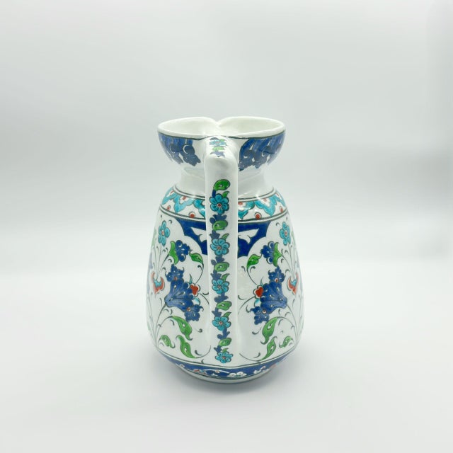 Handmade Ceramic Pitcher (20cm) – Blue Arches & Colorful Spring Florals – Wide Mouth Jug For Sale - Image 10 of 11