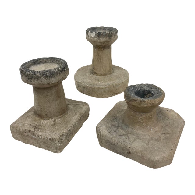 Group of Three Primitive Style Cast Stone Candle Lamps For Sale