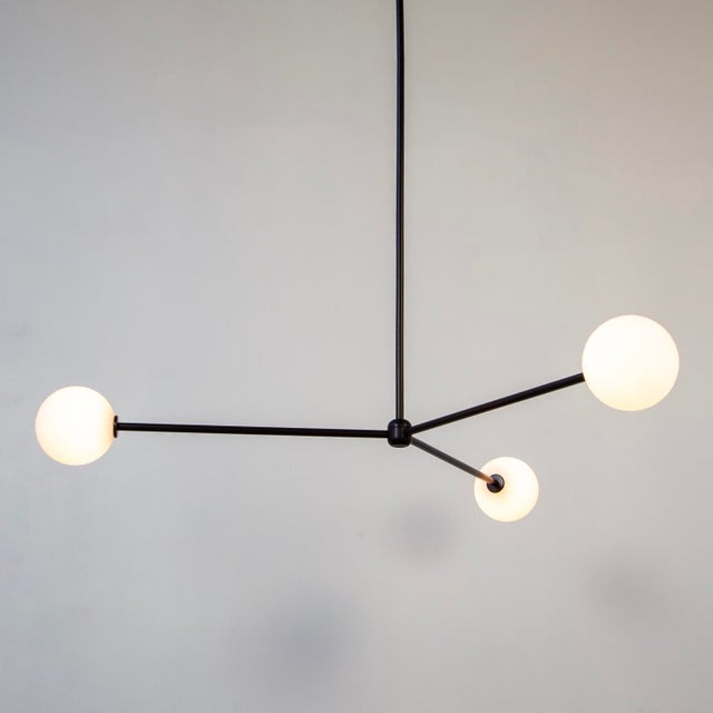 Globe Chandelier 3, Black, 27.25in H, 5 Inch Glass Globes, by Research.Lighting, Modern, Minimal Hanging Light For Sale In New York - Image 6 of 10