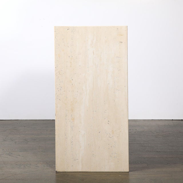 Mid-Century Modern Mid-Century Modernist Rectilinear Minimal Travertine Pedestal For Sale - Image 3 of 11