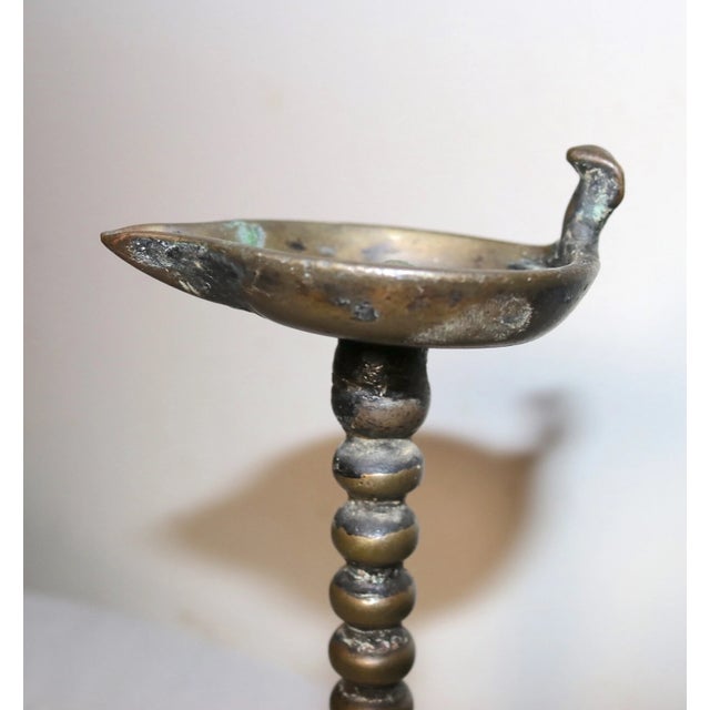 18th Century Rare Antique 18th Century 1700's Hand Turned Brass Indian Oil Lamp Stand Figural For Sale - Image 5 of 12