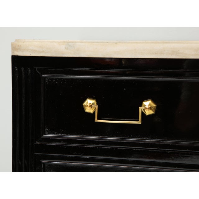 French Vintage French Ebonized Marble-Top Commode in the Directoire Manner For Sale - Image 3 of 11