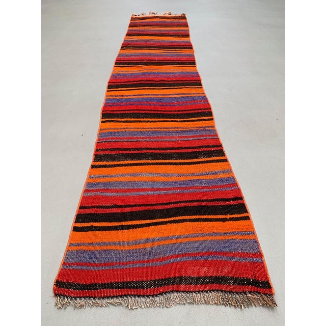 Turkish Narrow Kilim Runner Rug For Sale - Image 3 of 7