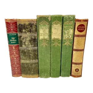 Antique German and American Leather Decorative Books- a Set of 6