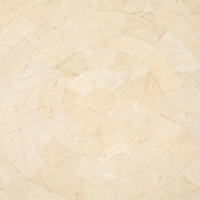 Off-white Mid-Century Drum Form Brass Inlay Tessellated Stone Side Table by Maitland Smith For Sale - Image 8 of 14