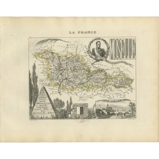 Antique Decorative Map of Moselle by Vuillemin, France, 1850 For Sale