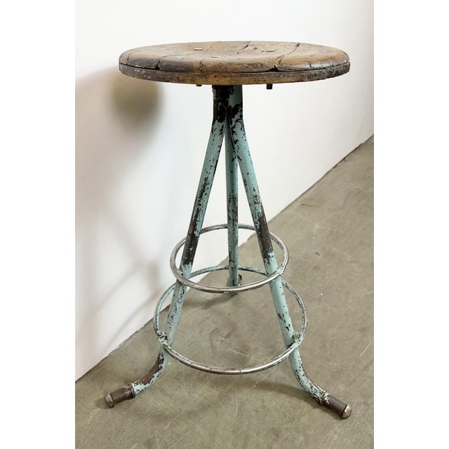 Wood Industrial Green Workshop Stool, 1960s For Sale - Image 7 of 18