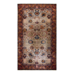 1900s Ivory Floral Traditional Antique Indian Lahore Rug 11' X 18'10'' Handknotted Wool Carpet