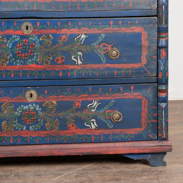 Late 19th Century Original Hand Painted Blue Blanket Chest of Three Drawers From Hungary For Sale - Image 16 of 18