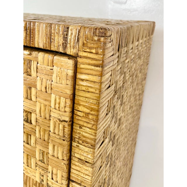 Wood Vintage Woven Caning Wrapped Rattan Tall Dresser For Sale - Image 7 of 12