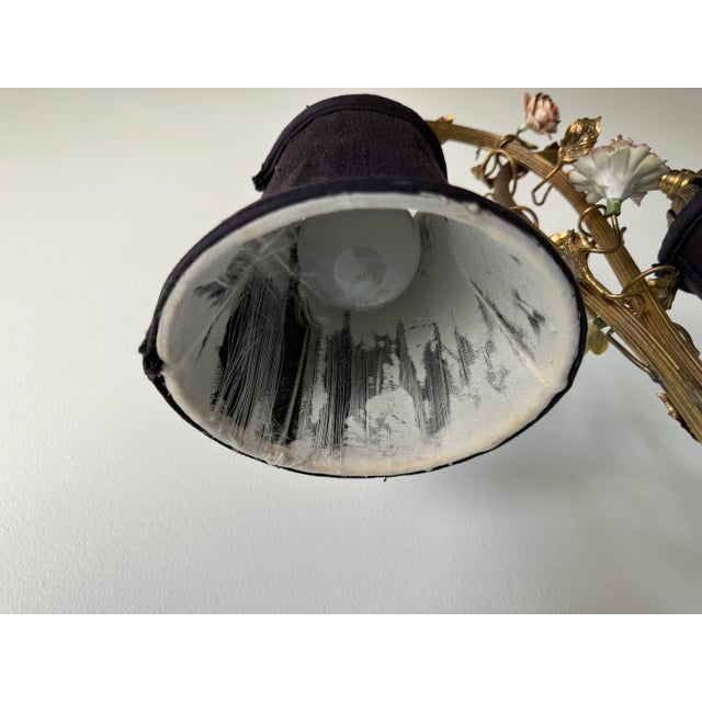 Gold 1960s Italian Hollywood Regency Gilt Tole and Porcelain Flowers Desk Lamp/ Sold For Sale - Image 8 of 12