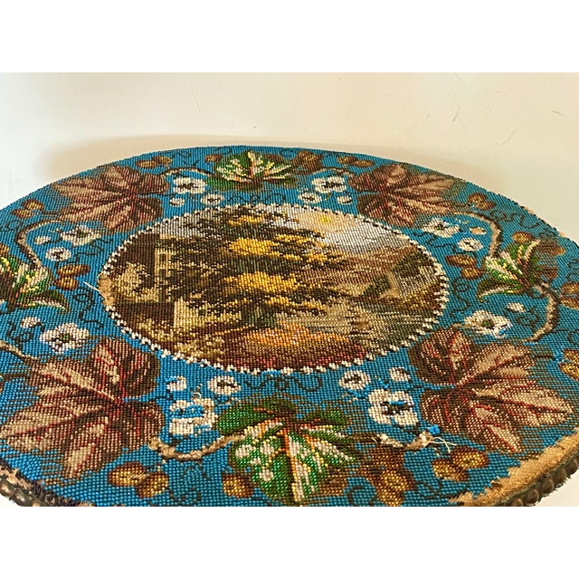 Blue French Beaded Top Wrought Iron Table by Maison Huret, Circa 1865 For Sale - Image 8 of 15