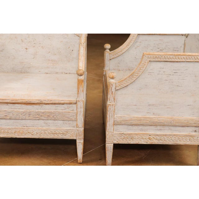 Neoclassical Style 1850s Gray Painted and Carved Armchairs with Guilloches, Pair For Sale - Image 12 of 12