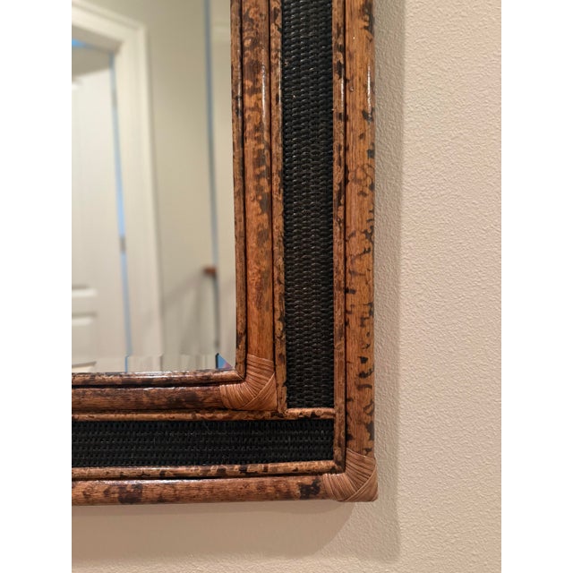 Vintage British Colonial Style Burnt Bamboo and Cane Wall Mirror For Sale - Image 11 of 12