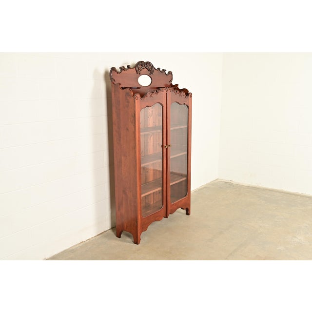 R. J. Horner & Co. Antique Victorian Carved Cherry Wood Two-Door Bookcase Cabinet, Circa 1880s For Sale - Image 4 of 12