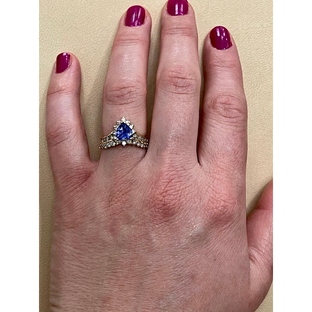 1.25 Carat Heart Shape Tanzanite and 1.5 Carat Diamond Ring 14 Karat Yellow Gold For Sale - Image 13 of 18