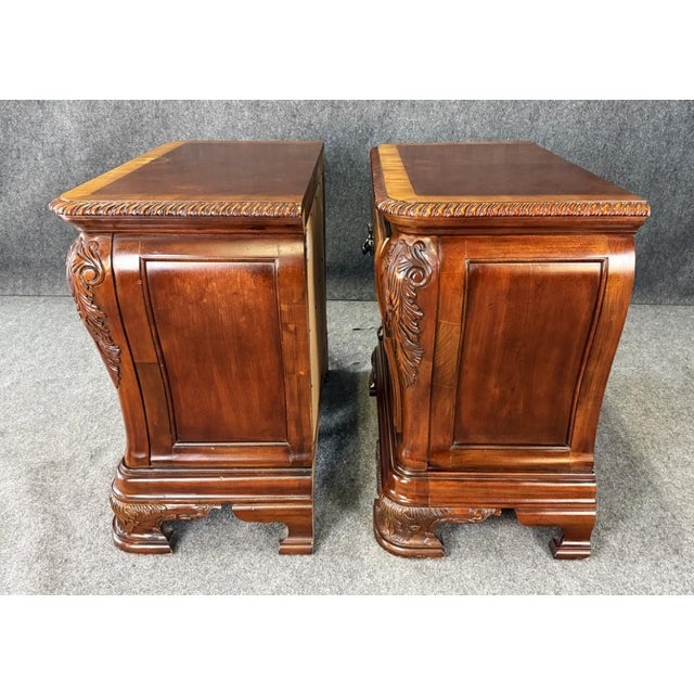 2000 - 2009 Pair of Cognac Finish Banded Cherry Nightstands For Sale - Image 5 of 18