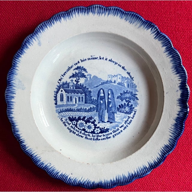 Antique Early 19th Century English Blue Feather Edge Plate With Thomas Moore Poem For Sale - Image 4 of 8