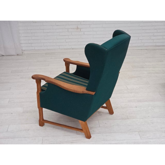 1970s Danish High Back Armchair in Furniture Wool and Oak, 1970s For Sale - Image 5 of 18