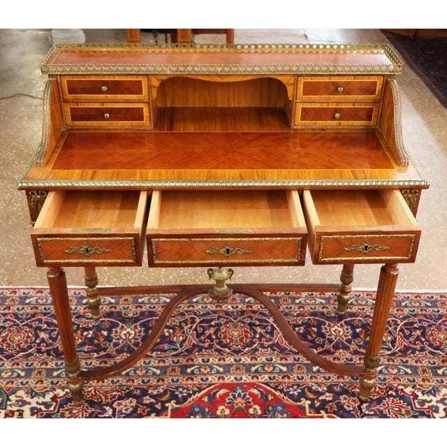 1950s 1950s French Louis XVI Inlaid Ormolu Mounted Ladies Writing Desk For Sale - Image 5 of 13