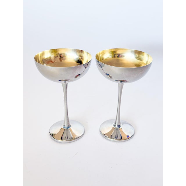 Leonard Vintage Italian Silverplate Champagne Coupes by Leonard For Sale - Image 4 of 9
