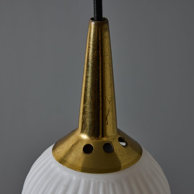 1950s 1950s Brass & Opaline Glass Pendant Attributed to Stilnovo For Sale - Image 5 of 12