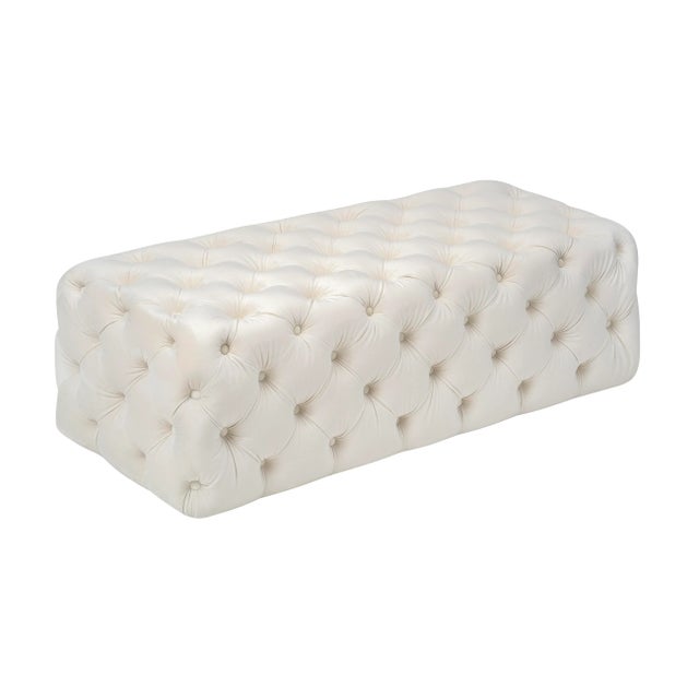Transitional Kaylee Jumbo Cream Velvet Ottoman For Sale - Image 3 of 7