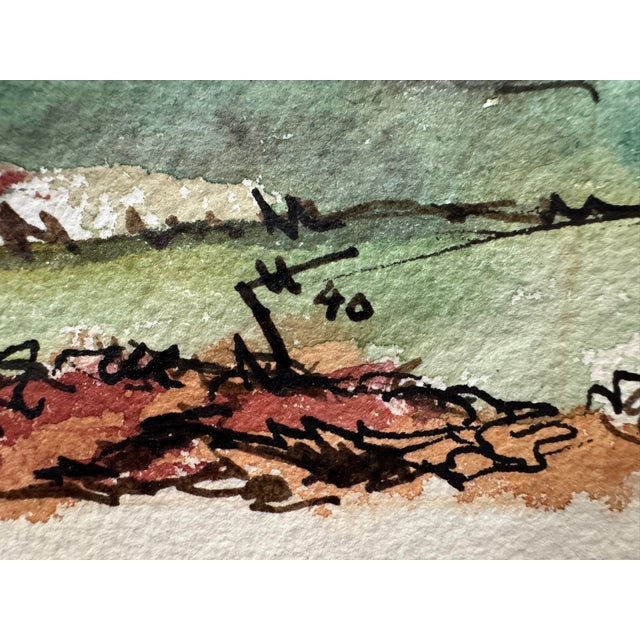 Henry Emil Salloch Original Watercolor on Paper Autumn Landscape With Rolling Hills, 1940. For Sale - Image 4 of 6