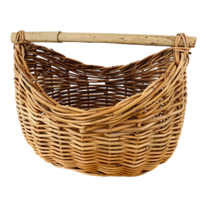 Vintage Rustic Boho Woven Wicker Reed Bamboo Handle Gathering Bread Basket