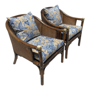 Authentic McGuire Vintage Rattan Barrel Back Lounge Chair Pair