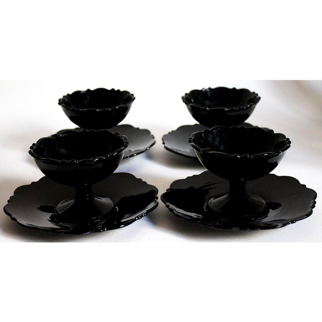 Vintage Black Depression Glass Sherbet Dishes & Saucers Set of 4
