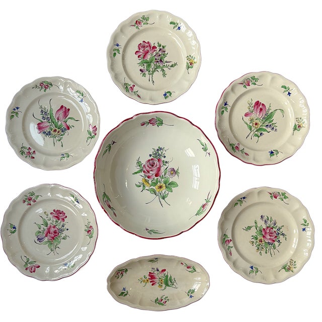 This is rare antique set of 7 plates and bowls by Keller et Guérin Luneville in the "Old Strasbourg" pattern. This began...