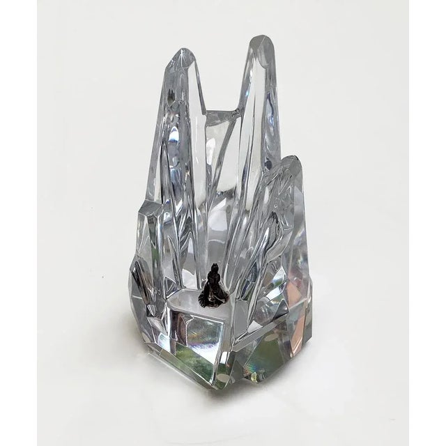 Servres France Crystal Glass Rock Formation With Figure in Sterling Silver Artist signed 8.5 x 4.5 x 3.5 in Serves label....