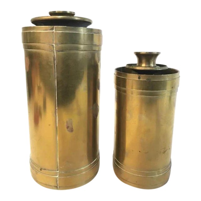 Late 20th Century Brass Candle Holders - a Pair For Sale