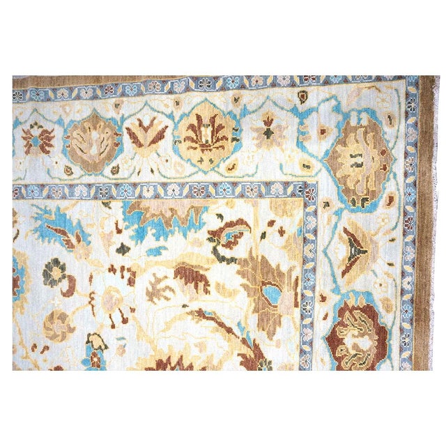 Ivory Afghan Sultanabad Wool 8x10 Ivory, Blue & Beige Handmade Area Rug #1143688 For Sale - Image 8 of 8