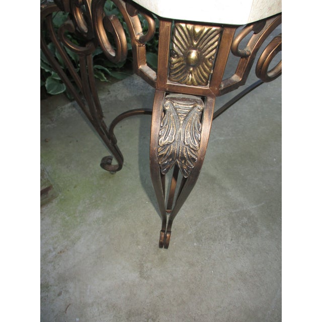 Vintage French Ornate Iron With Marble and Glass Top Console Table For Sale In Columbia, SC - Image 6 of 18
