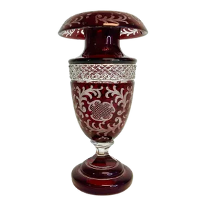 Antique Czechoslovakia Bohemian Ruby-Clear Etched Crystal Vase.