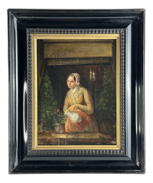 Girl by the Window with Delft Jug, 1750, Oil & Wood