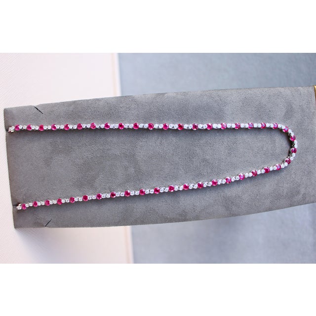 Ruby Diamond Bezel Set Tennis Line 14k White Gold Classic Set Unique Necklace For Sale - Image 12 of 14