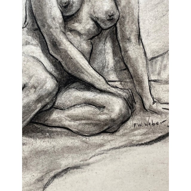 Charcoal Vintage Frederick William Weber Mixed Media Nude Still Realism Sketch Drawing For Sale - Image 8 of 11