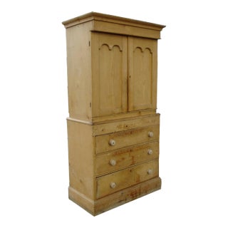 Early 20th Century Rustic Pine Cupboard Cabinet For Sale
