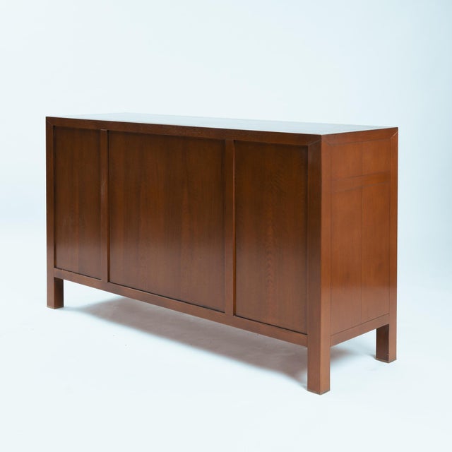 Transitional Cherry Wood Sideboard with Brass Geometric Hardware, 1980s For Sale - Image 11 of 18