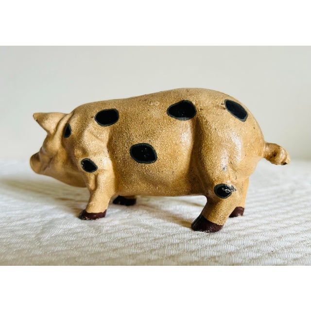 Figurative Antique Hand Painted Cast Iron Pig Figurine For Sale - Image 3 of 11