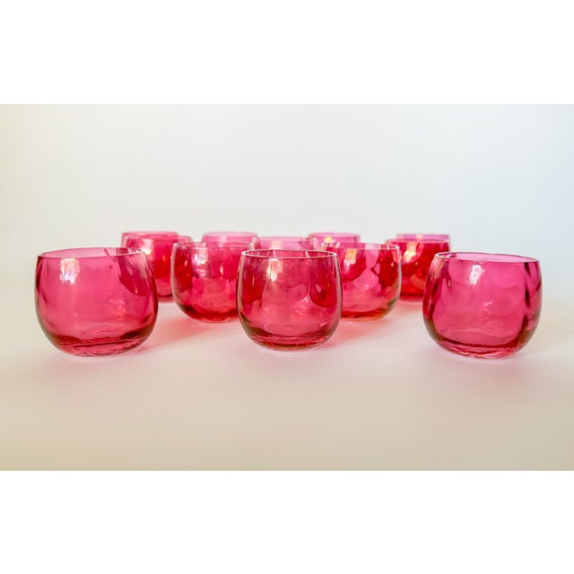 Mid-Century Modern Mid Century Optic Pink Cranberry Roly Poly Glasses, Set of 12 For Sale - Image 3 of 16