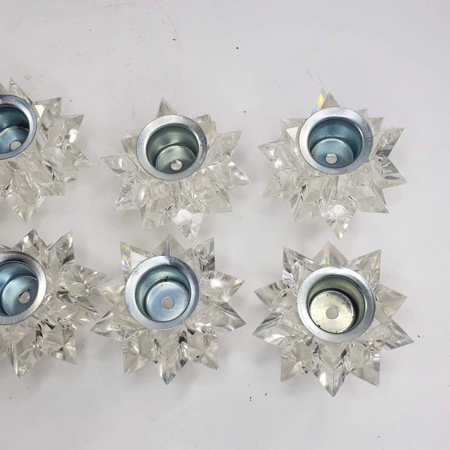 Vintage Italy Candle Holder Set Clear Lucite Multifaceted Atomic Starburst - Set of 10 For Sale - Image 4 of 13