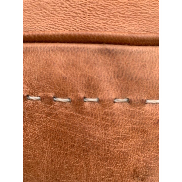 Square Brown Chocolate Moroccan Leather Pouf Cover For Sale - Image 6 of 10