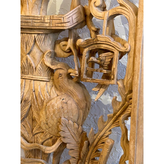Pair of Vintage Asian Carved Wood Panels For Sale - Image 4 of 9