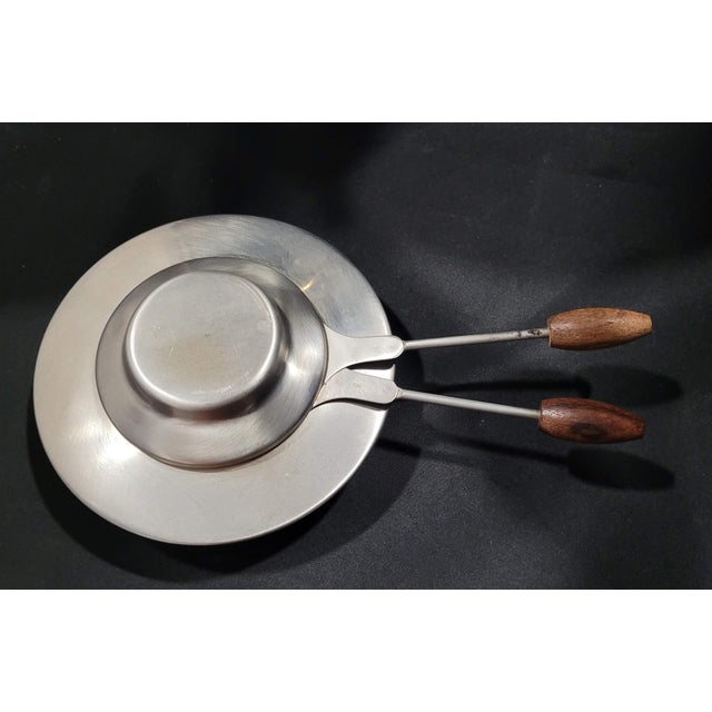 Vintage Mid-Century Modern Stainless Steel & Teak Chafing/Fondue Set - 6 Pc For Sale - Image 4 of 17