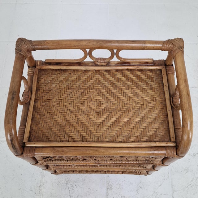 Beige Mid-Century Modern Italian Rattan and Wicker Three-Drawer Chest, 1970s For Sale - Image 8 of 14